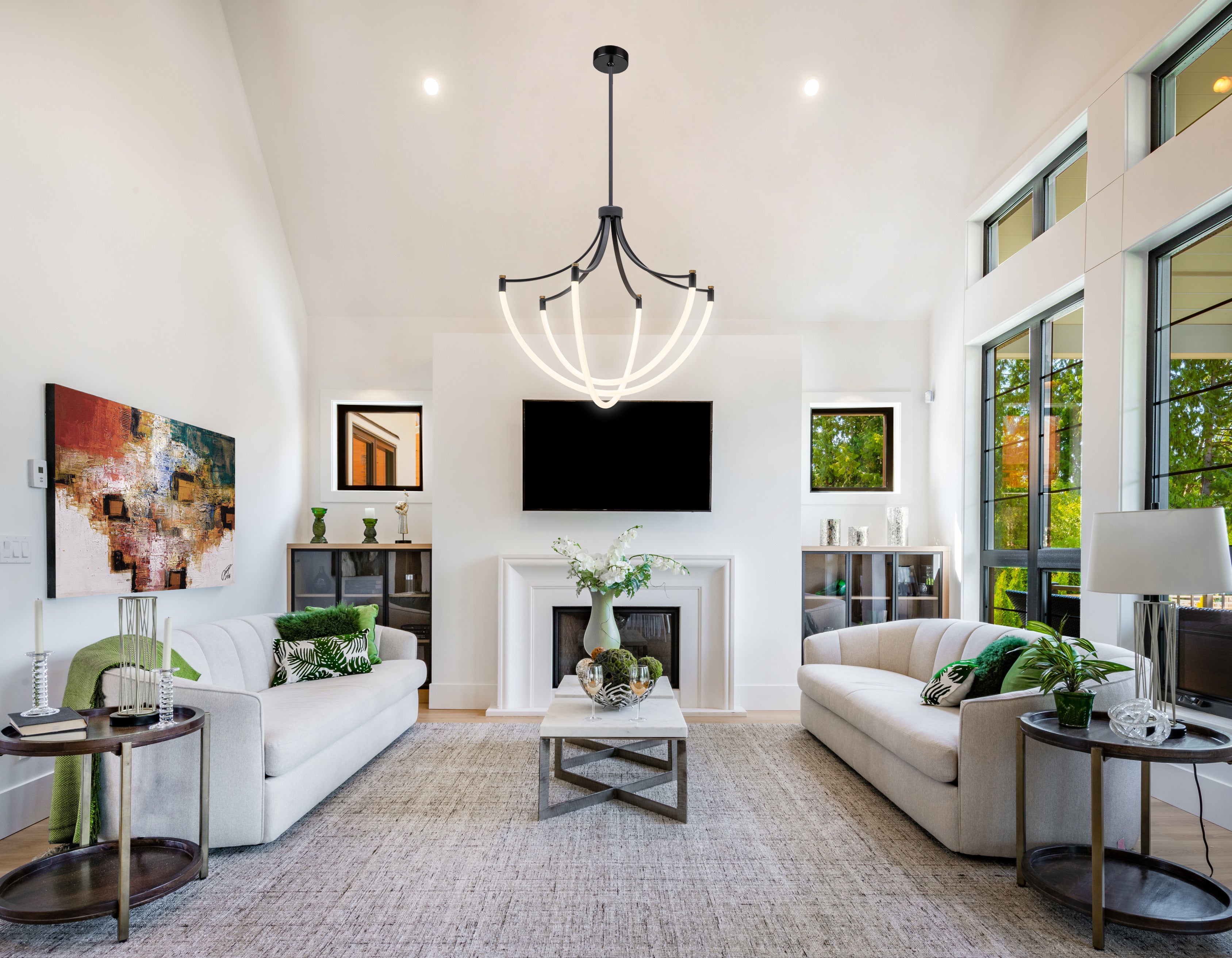 Cascata Collection 3-Light Chandelier Black and Brushed Brass
