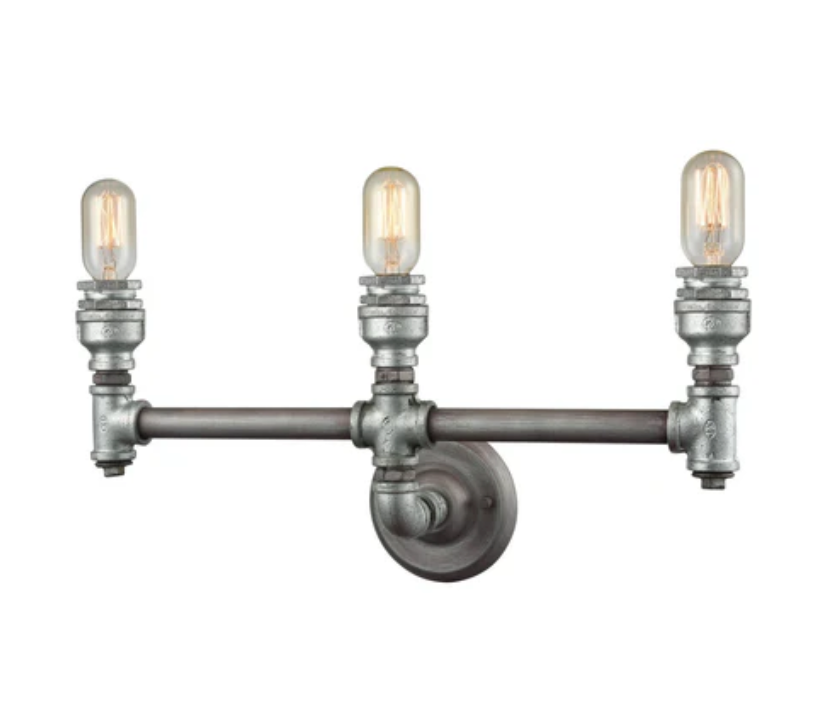 ELK 10684/3 Cast Iron Pipe 3 Light Vanity in Weathered Zinc