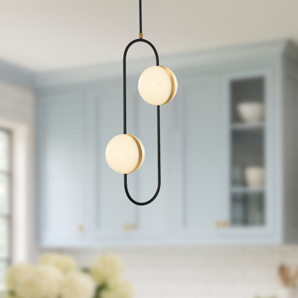 Tagliato 2 Head Matte Black/Brushed Gold LED Pendant by ALORA