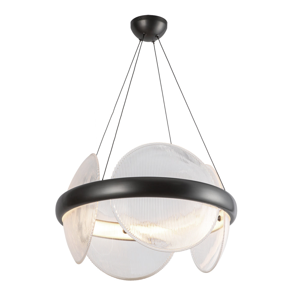 Taurus 22-in Urban Bronze/Clear Ribbed Glass LED Chandelier by KUZCO