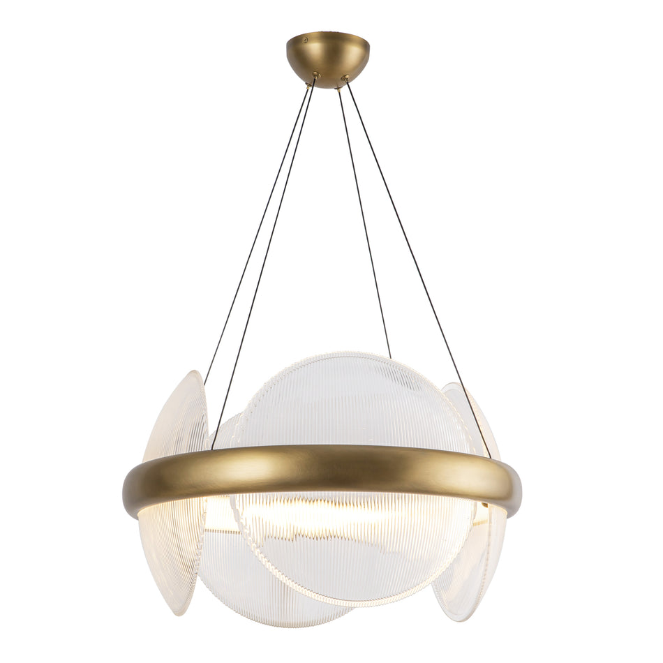 Taurus 22-in Vintage Brass/Clear Ribbed Glass LED Chandelier by KUZCO