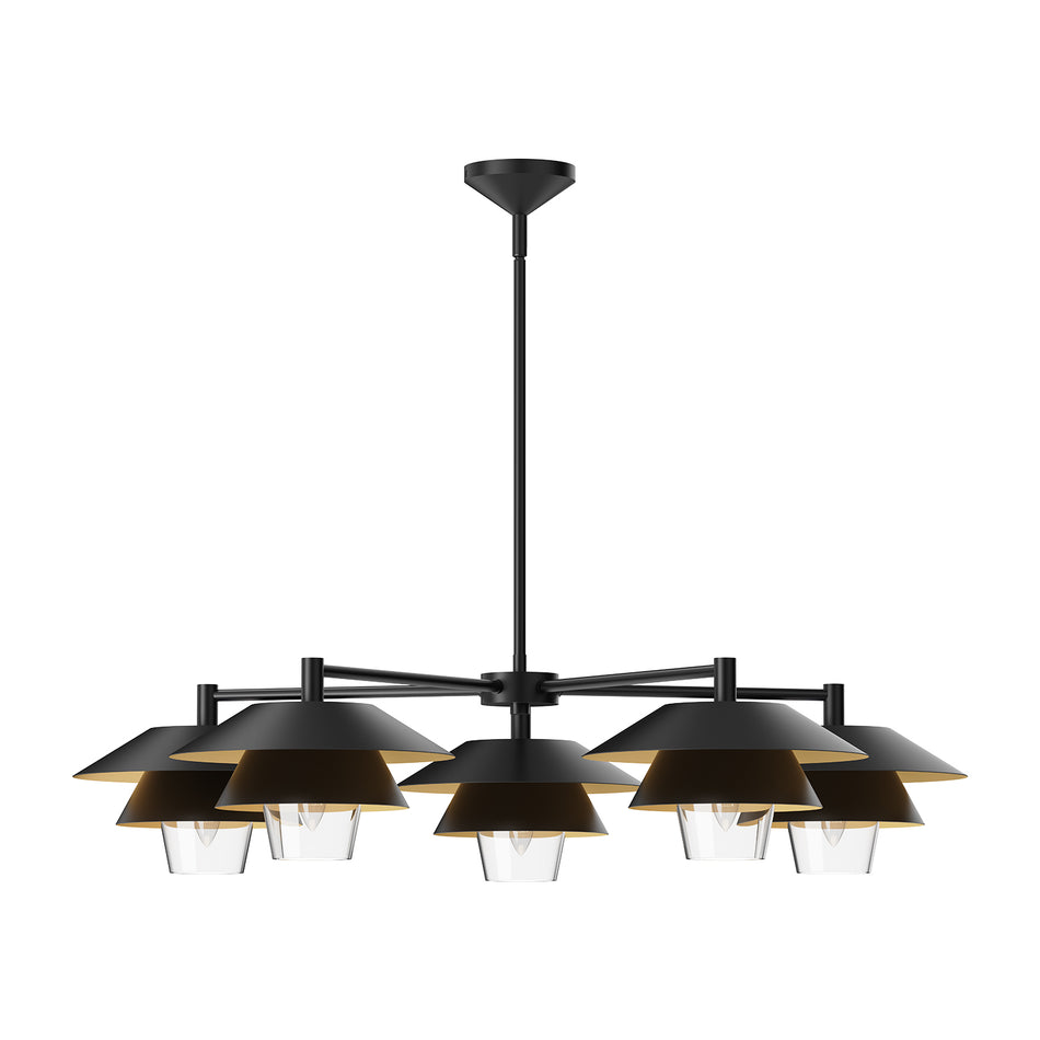 Tetsu 38-in Matte Black/Clear Glass 5 Lights Chandeliers