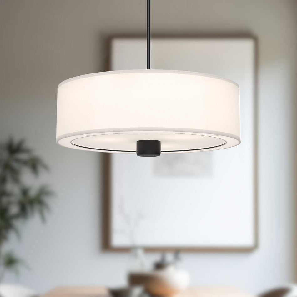 Theo 24-in Matte Black/White Linen 3 Lights Pendant by ALORA MOOD