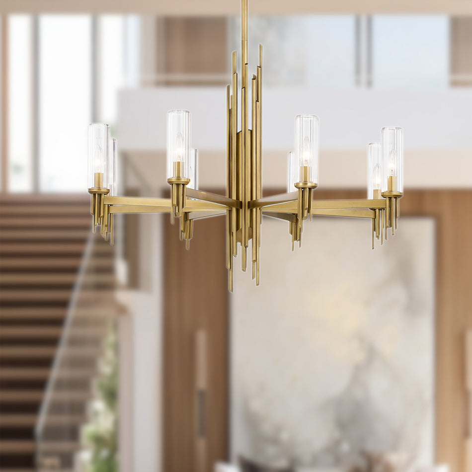 Torres 36-in Ribbed Glass/Vintage Brass 8 Lights Chandeliers by ALORA