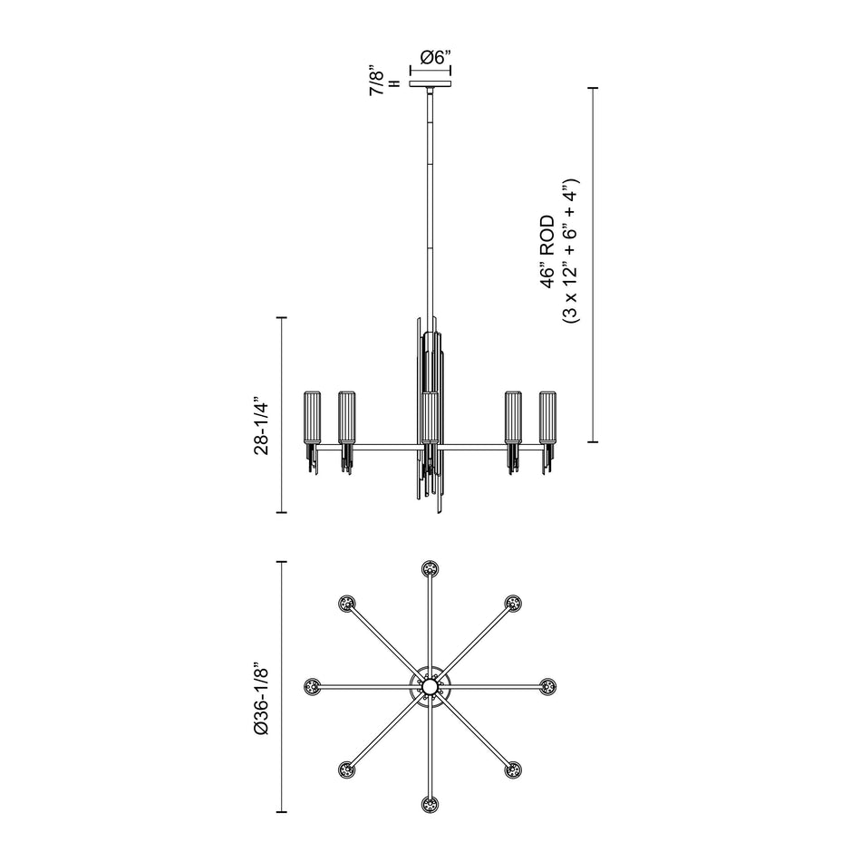 Torres 36-in Polished Nickel/Ribbed Glass 8 Lights Chandeliers by ALORA
