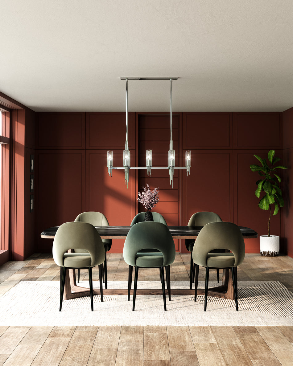 Torres 38-in Polished Nickel/Ribbed Glass 8 Lights Linear Pendant by ALORA