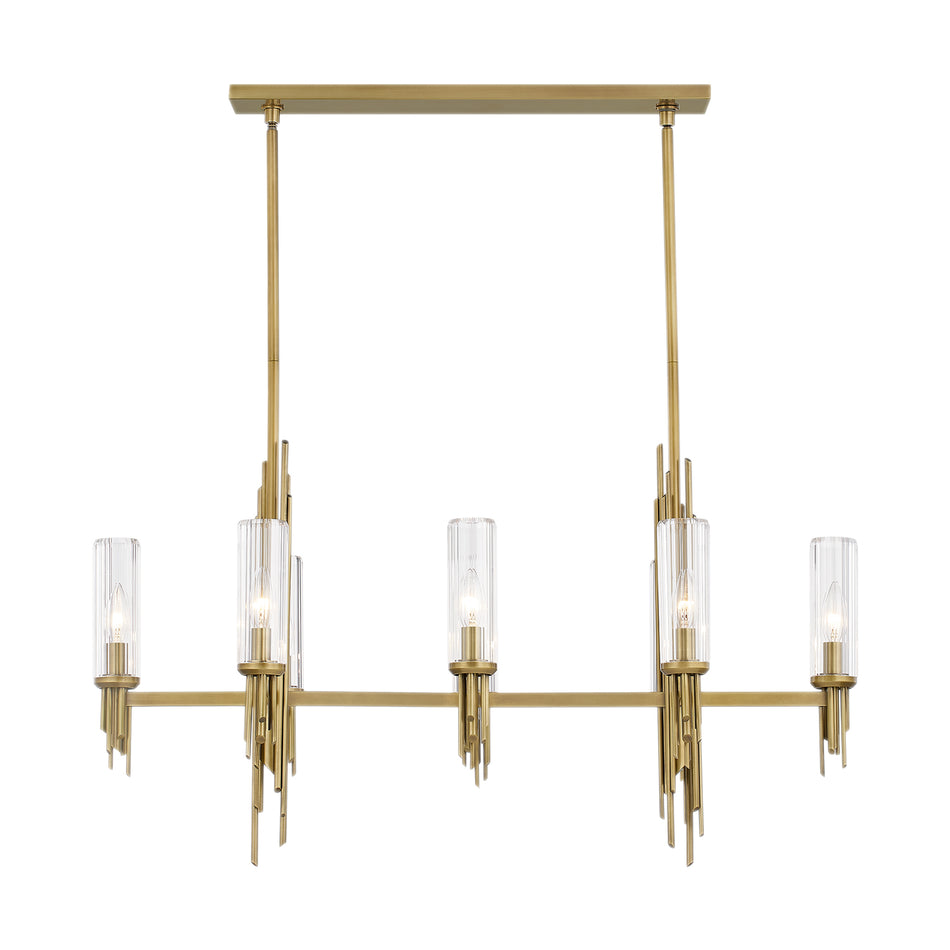 Torres 38-in Ribbed Glass/Vintage Brass 8 Lights Linear Pendant