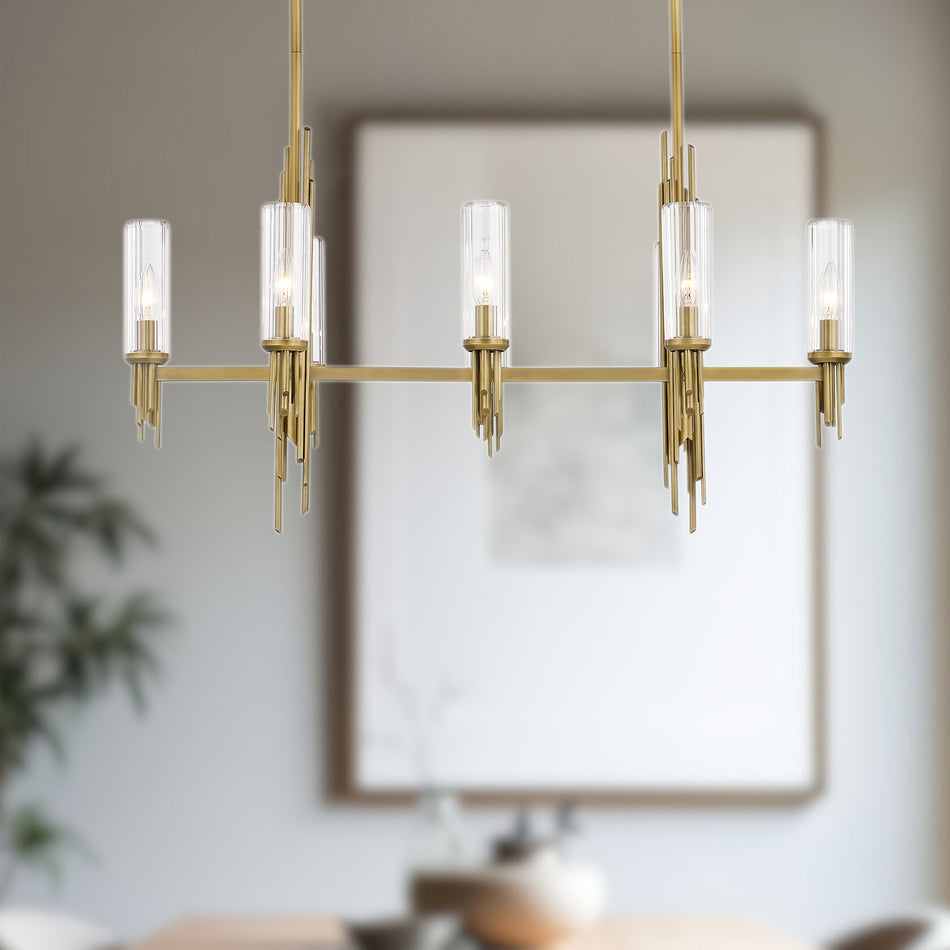 Torres 38-in Ribbed Glass/Vintage Brass 8 Lights Linear Pendant by ALORA