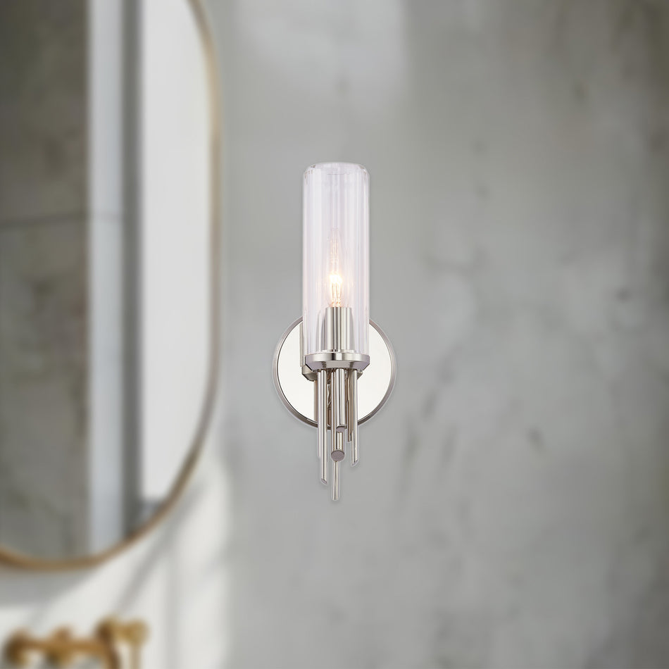 Torres 3-in Polished Nickel/Ribbed Glass 1 Light Wall/Vanity by ALORA