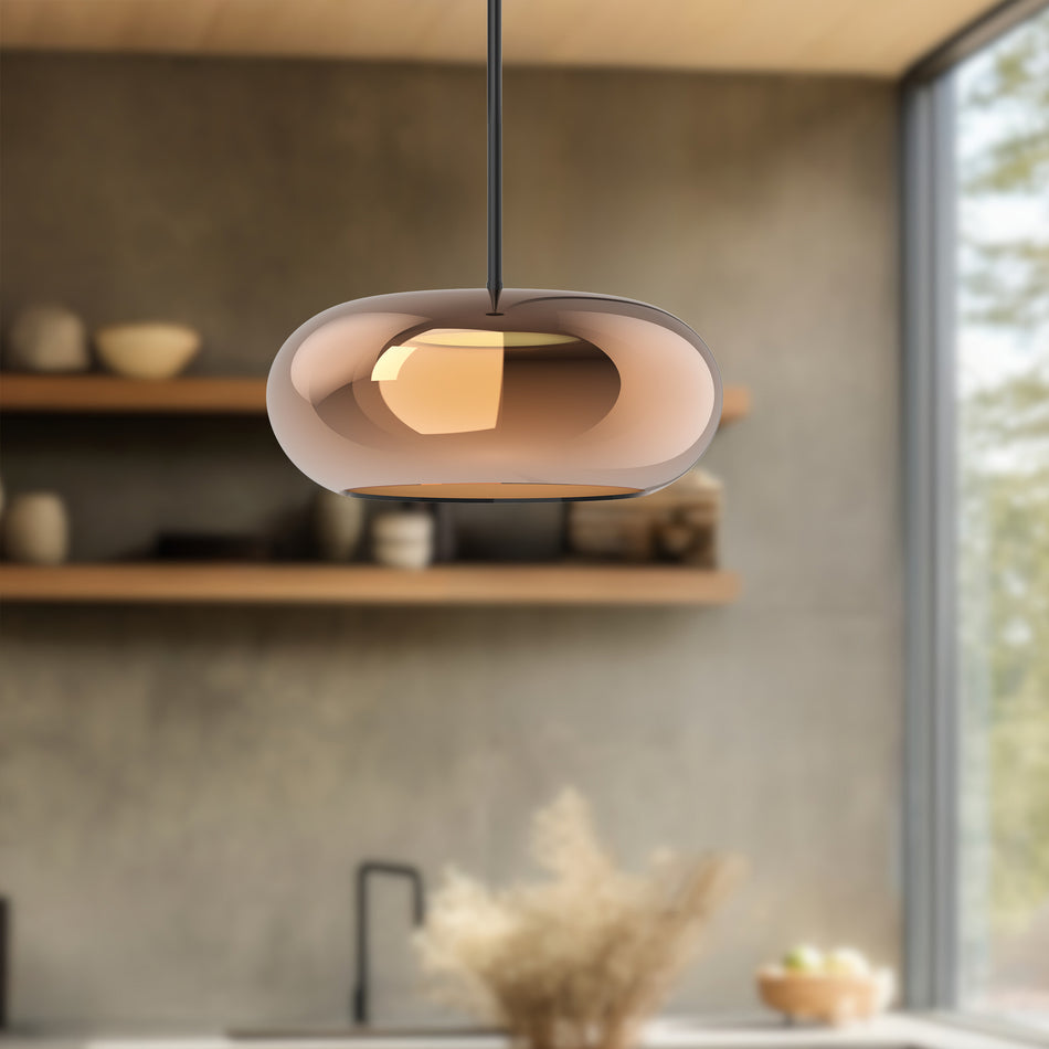 Trinity 14-in Black/Copper LED Pendant by KUZCO