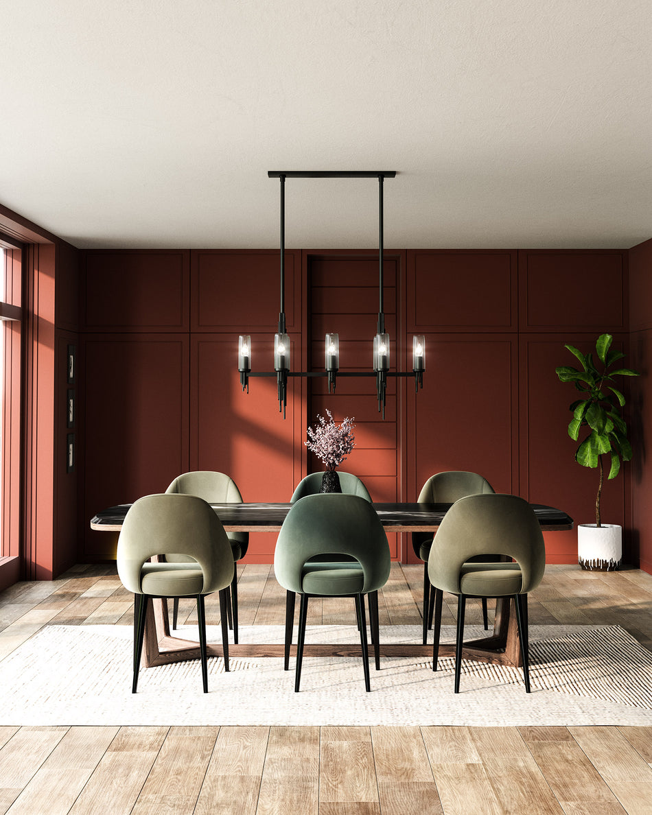 Torres 38-in Clear Ribbed Glass/Matte Black 8 Lights Linear Pendant by ALORA