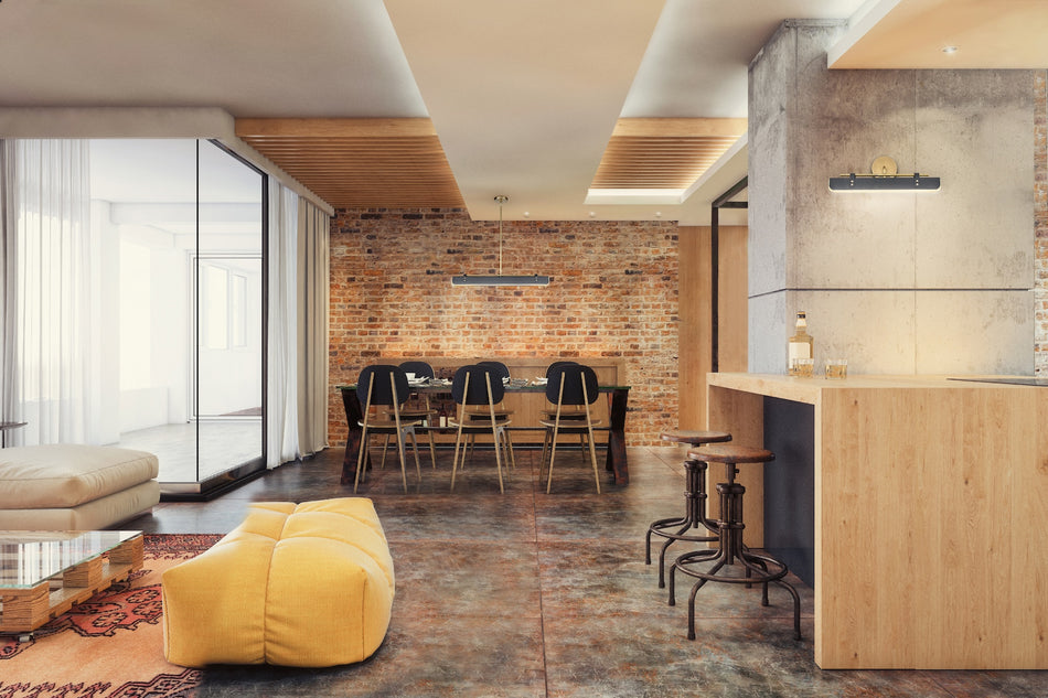 Valise 31-in Vintage Brass/Tuxedo Leather LED Pendant by ALORA