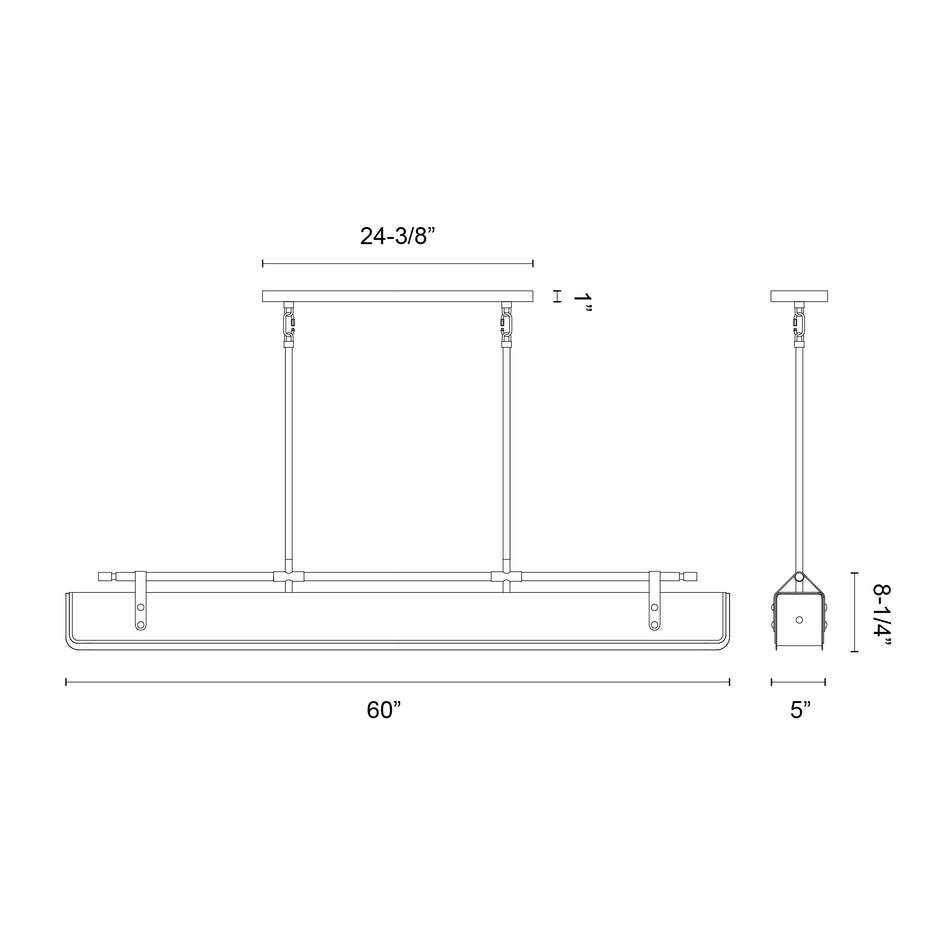 Valise 60-in Vintage Brass/Tuxedo Leather LED Pendant by ALORA