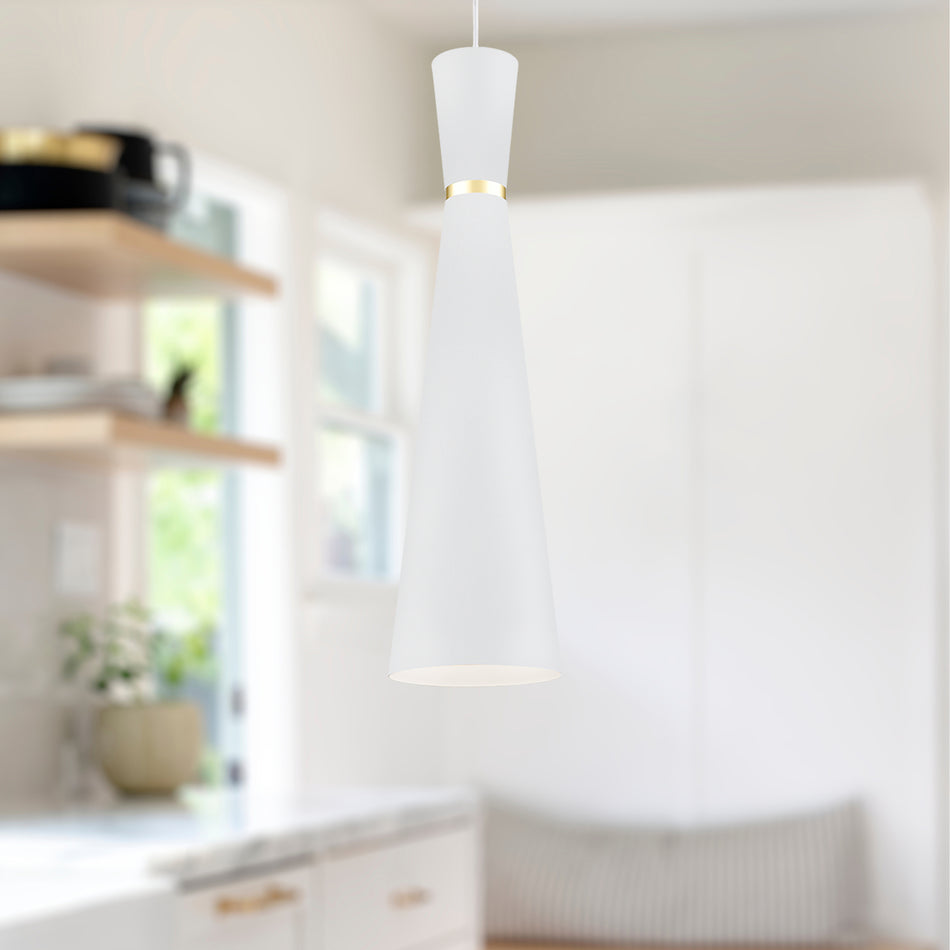 Vanderbilt 6-in White With Gold Detail 1 Light Pendant by KUZCO