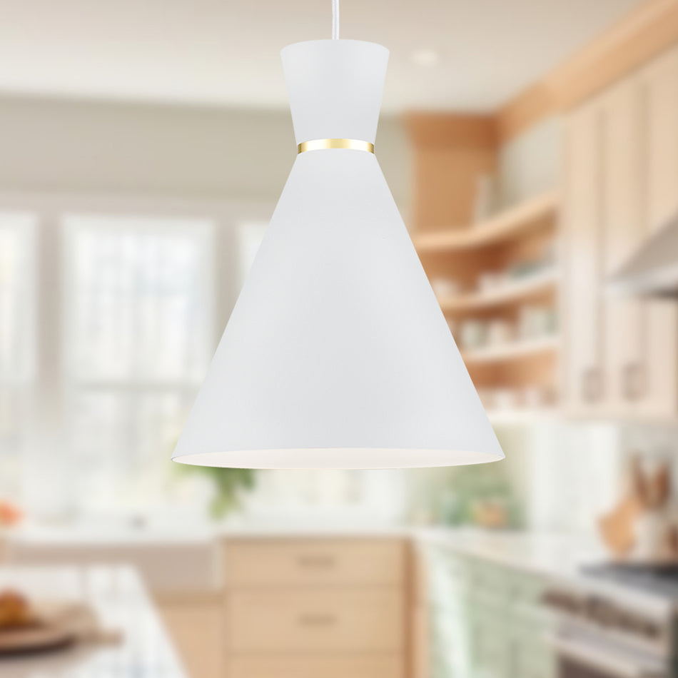 Vanderbilt 10-in White With Gold Detail 1 Light Pendant by KUZCO