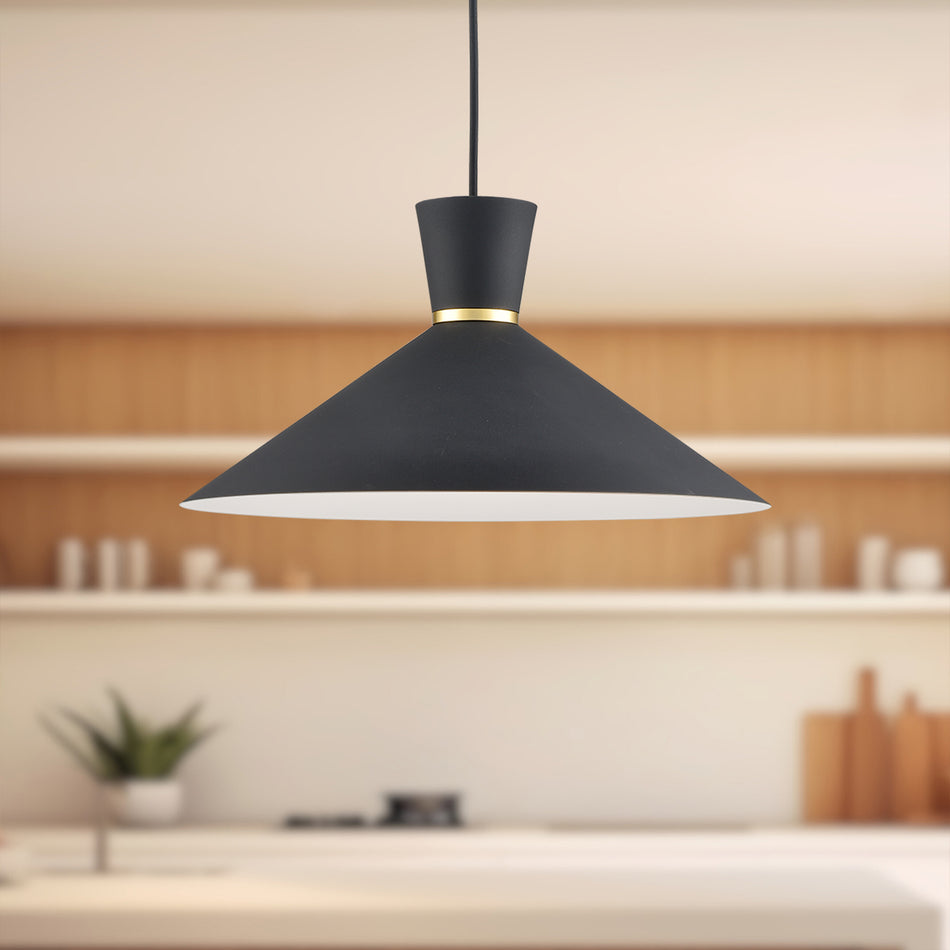 Vanderbilt 16-in Black With Gold Detail 1 Light Pendant by KUZCO