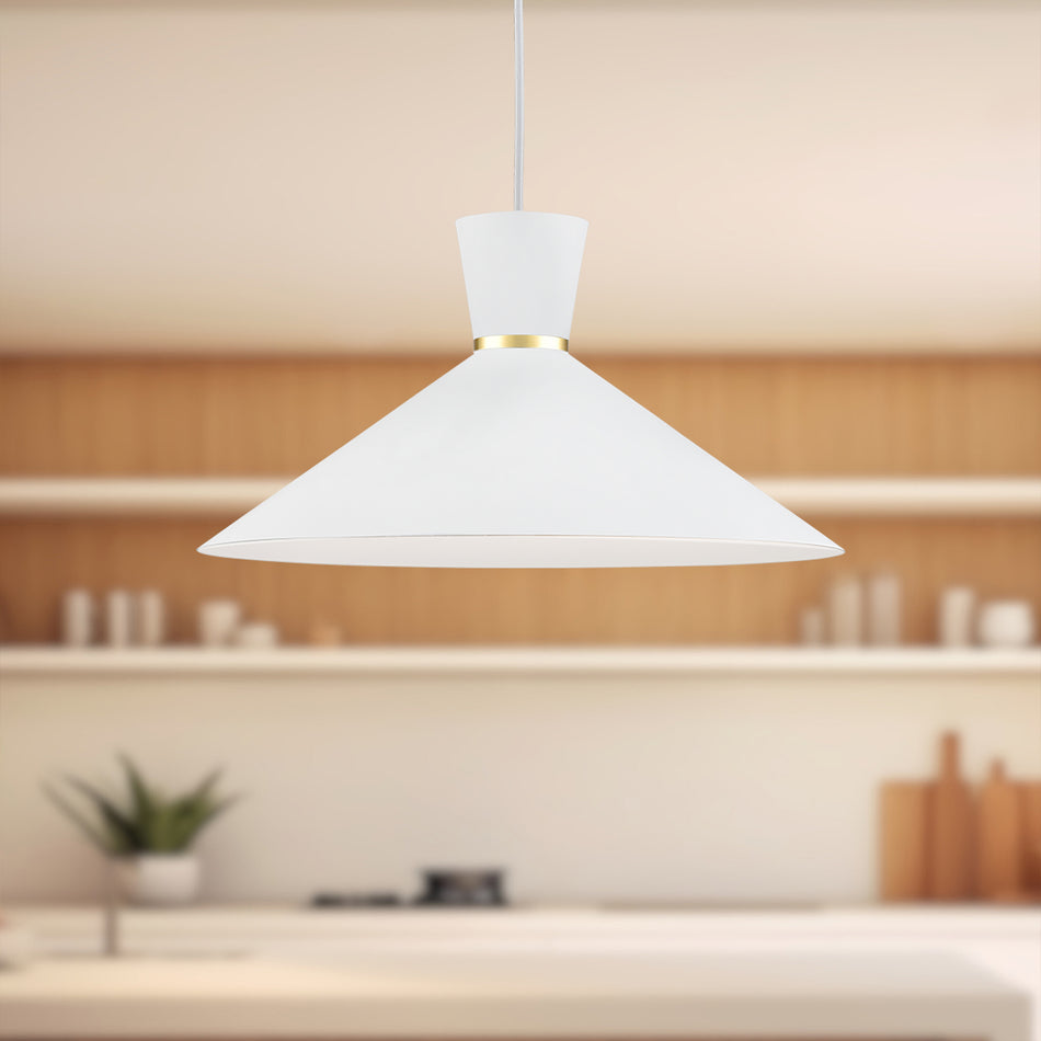 Vanderbilt 16-in White With Gold Detail 1 Light Pendant by KUZCO