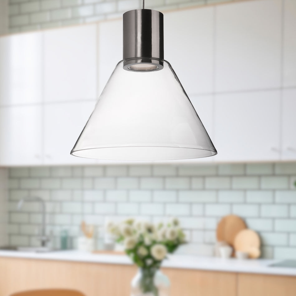 Vanier 11-in Brushed Nickel LED Pendant by KUZCO