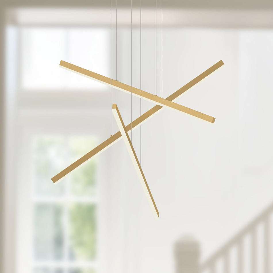 Vega 3 Head Brushed Gold LED Multi Pendant by KUZCO