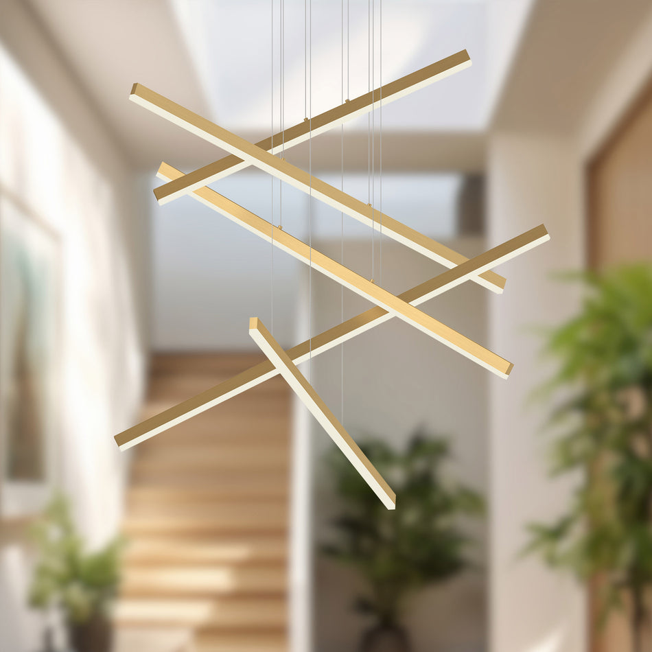Vega 5 Head Brushed Gold LED Multi Pendant by KUZCO