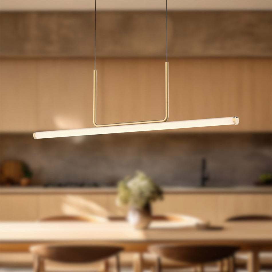 Vesper 48-in Brushed Gold LED Linear Pendant by KUZCO