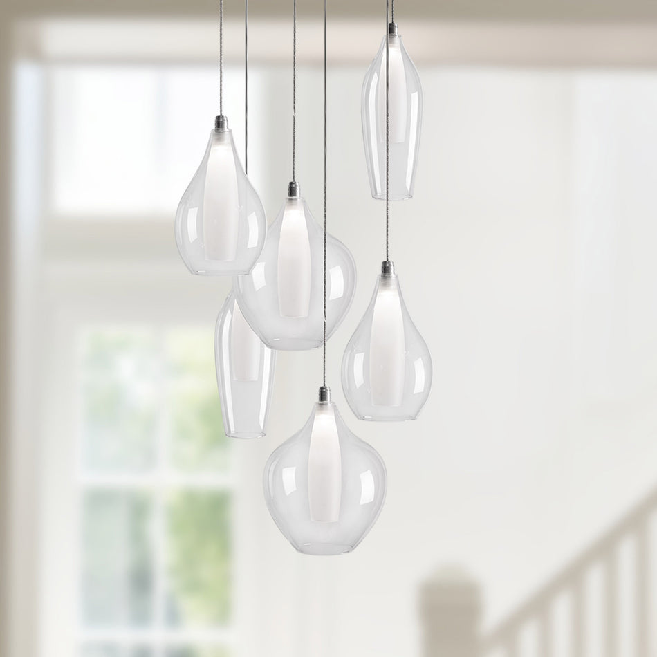 Victoria 6 Head Chrome LED Multi Pendant by KUZCO