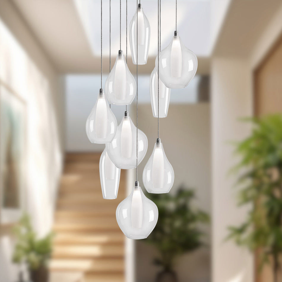 Victoria 9 Head Chrome LED Multi Pendant by KUZCO