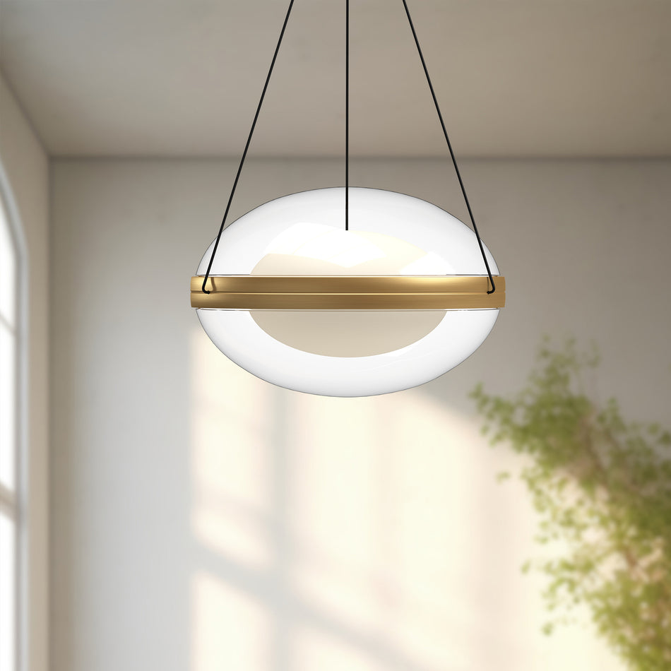 Virgo 12-in Brushed Gold/Opal Glass LED Pendant by KUZCO