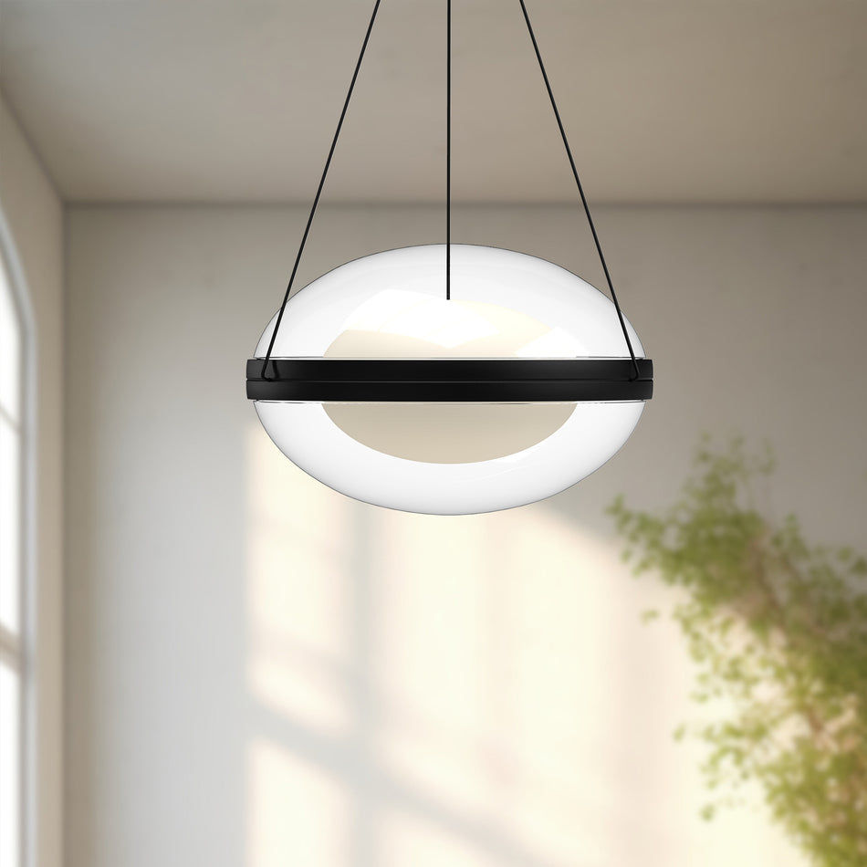 Virgo 12-in Black/Opal Glass LED Pendant by KUZCO