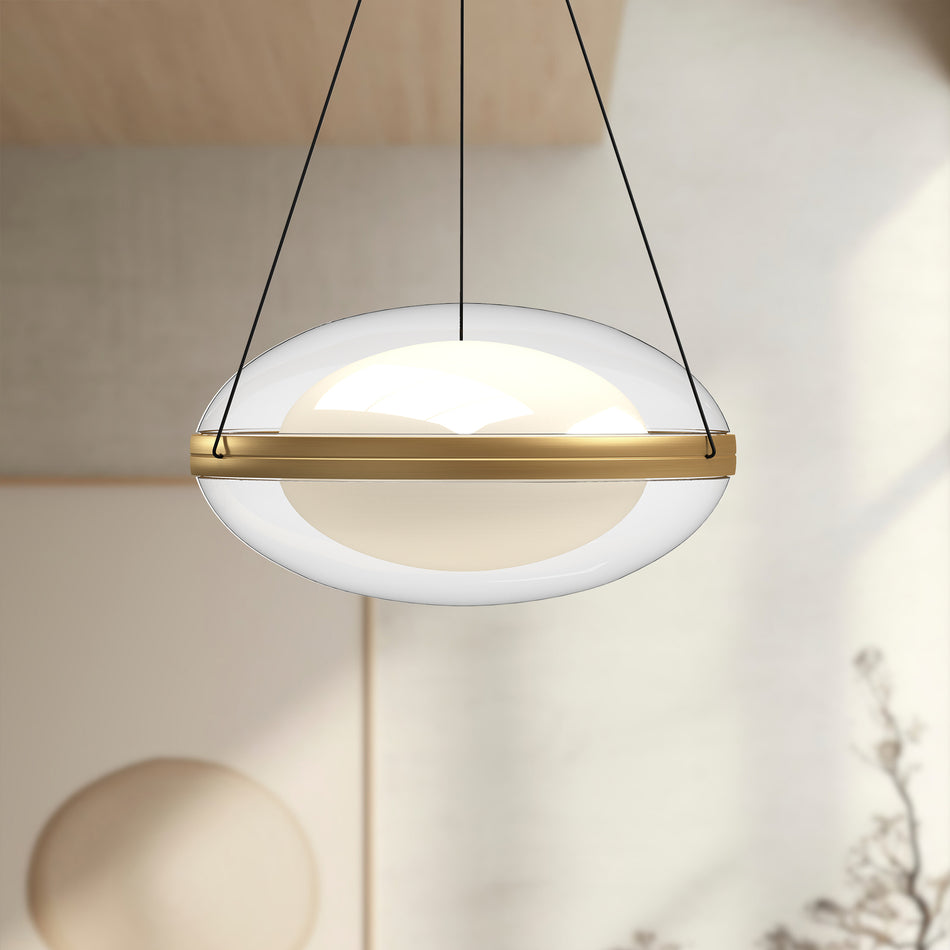 Virgo 16-in Brushed Gold/Opal Glass LED Pendant by KUZCO