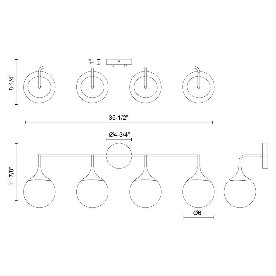 Nouveau 35-in Matte Black/Opal Matte Glass 4 Lights Vanity by ALORA MOOD