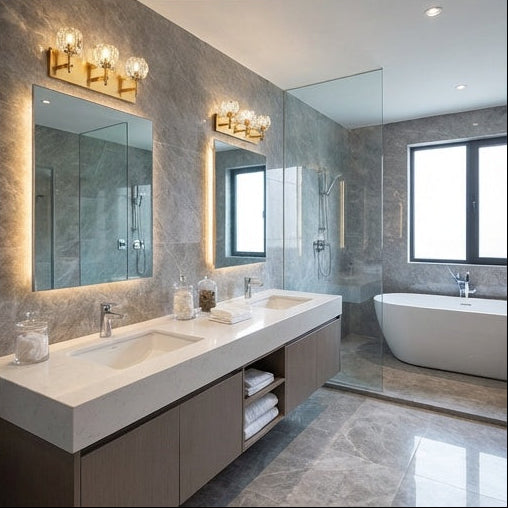 Rosa 3 Light Crystal Cut Glass Bathroom Vanity in Aged Gold Brass by Matteo