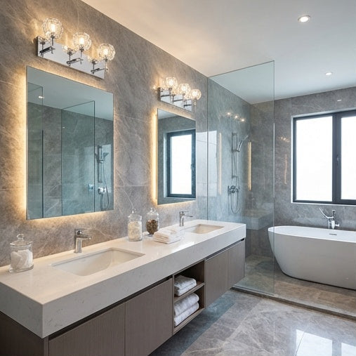 Rosa Collection 3 Light Crystal Cut Glass Bathroom Vanity in Chrome by Matteo