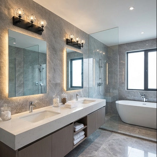 Rosa 3 Light Crystal Cut Glass Bathroom Vanity in Matte Black by Matteo