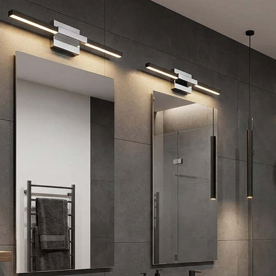 Modern Linear Bathroom Vanity in Matte Black & Chrome by Matteo