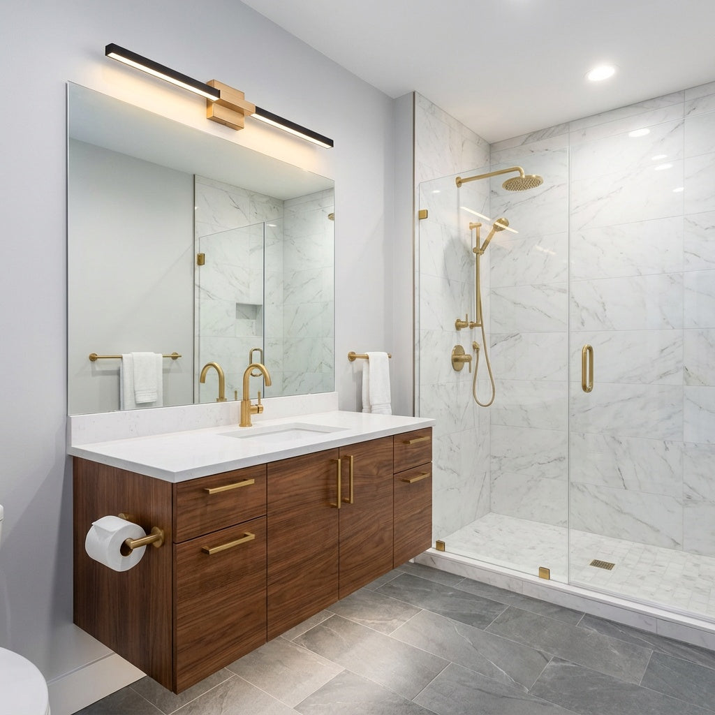 Ultra modern Lineare LED wall light in Matte Black & Aged Gold Brass by Matteo