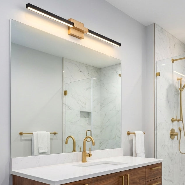 Ultra modern Lineare LED wall light in Matte Black & Aged Gold Brass by Matteo