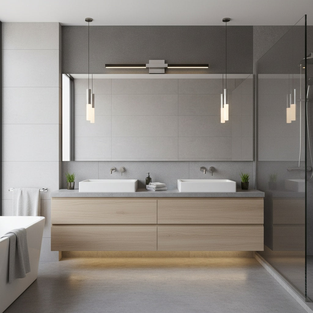 36" Linear Bathroom Vanity fixture in Matte Black & Chrome by Matteo