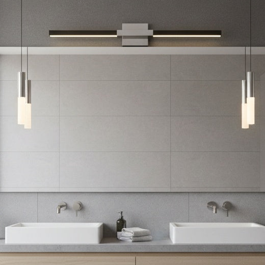 36" Linear Bathroom Vanity fixture in Matte Black & Chrome by Matteo