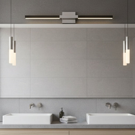 36" Linear Bathroom Vanity fixture in Matte Black & Chrome by Matteo