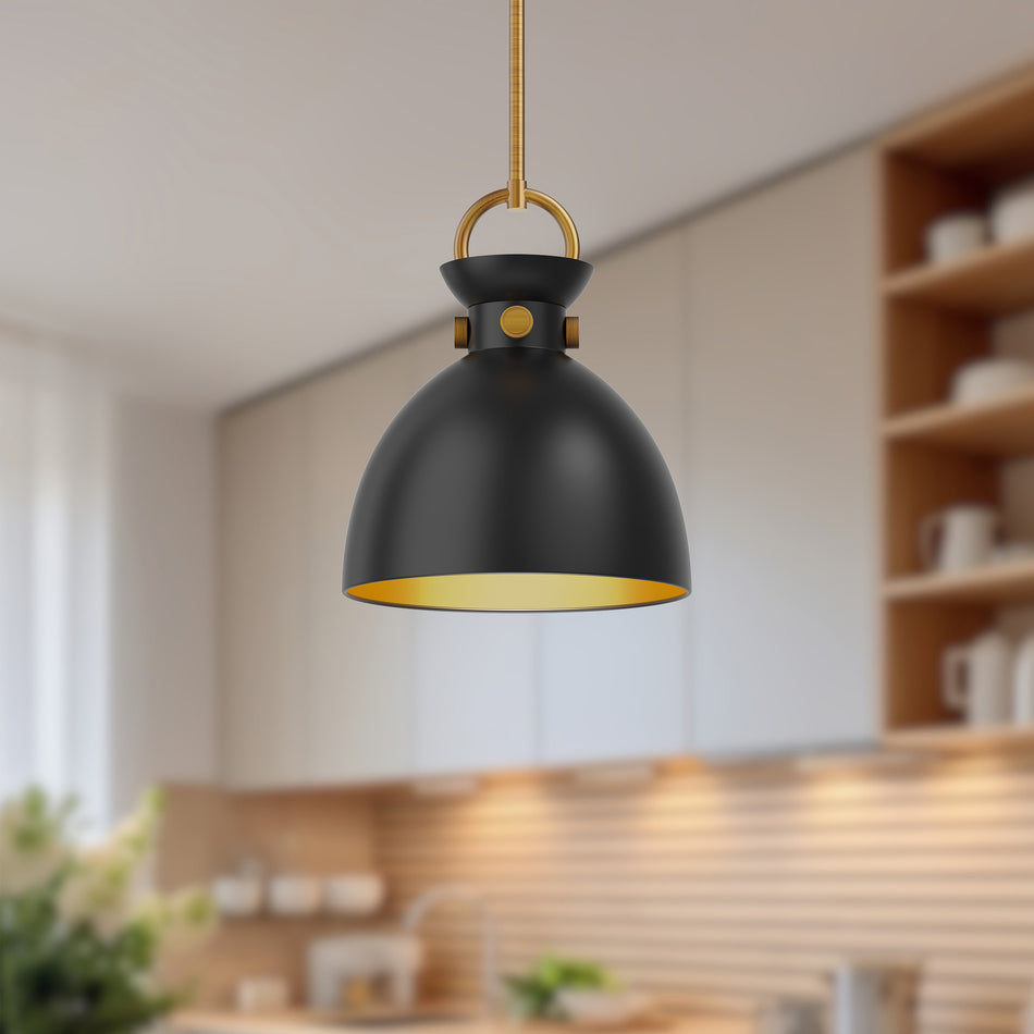 Waldo 11-in Aged Gold/Matte Black 1 Light Pendant by ALORA MOOD