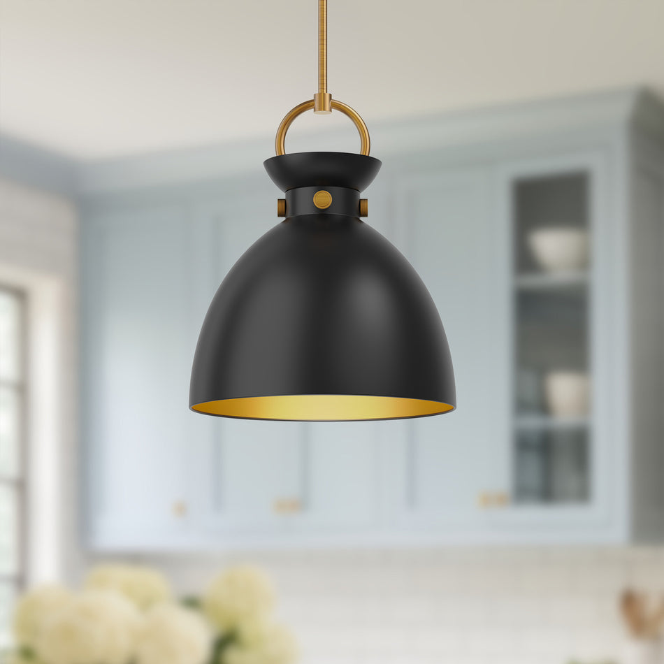 Waldo 14-in Aged Gold/Matte Black 1 Light Pendant by ALORA MOOD