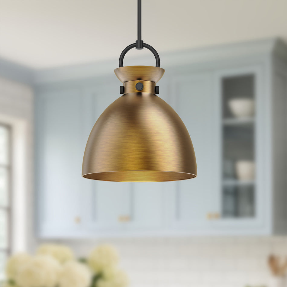 Waldo 14-in Matte Black/Aged Gold 1 Light Pendant by ALORA MOOD