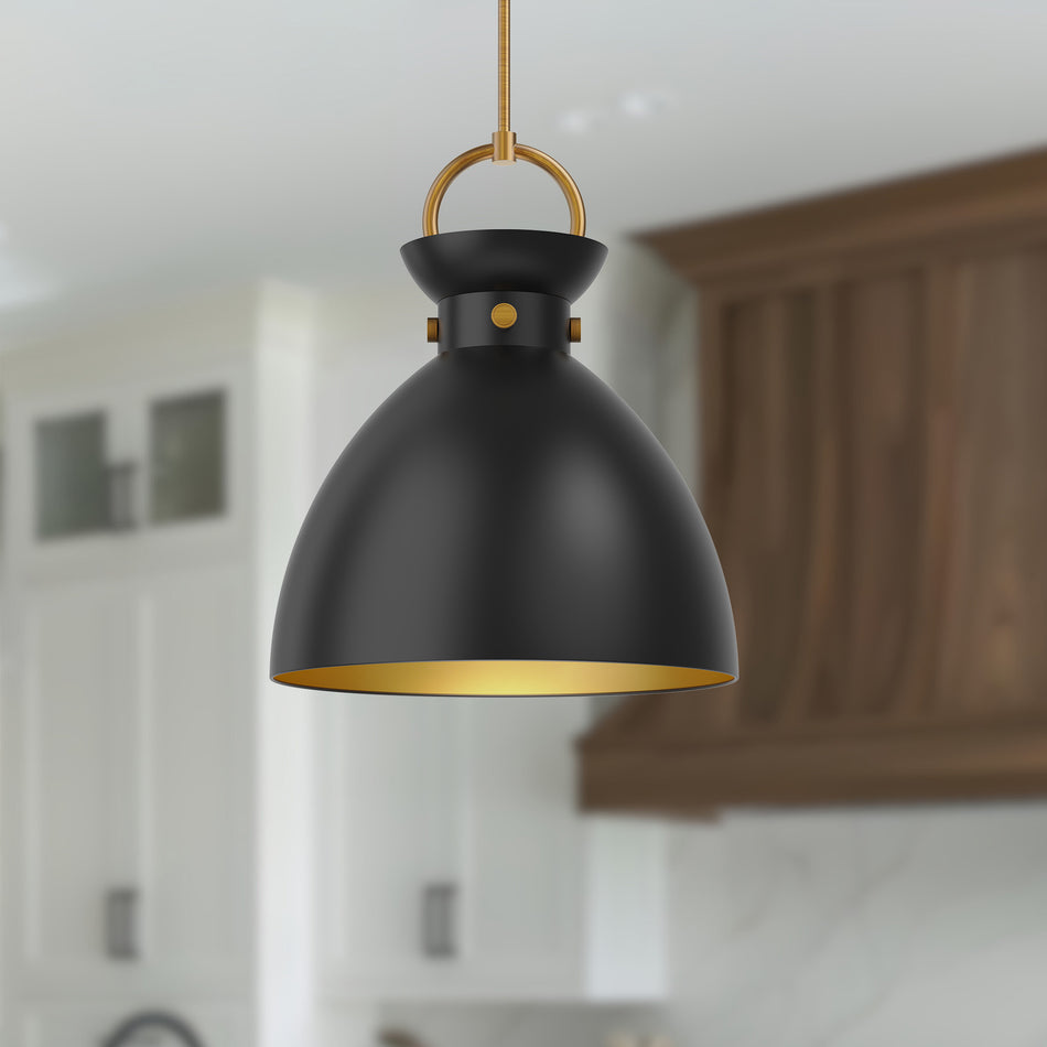 Waldo 18-in Aged Gold/Matte Black 1 Light Pendant by ALORA MOOD