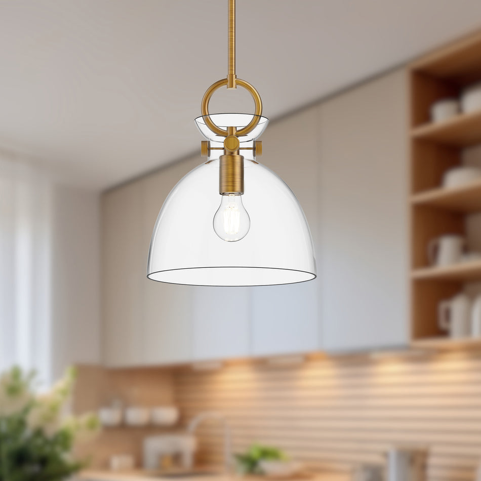 Waldo 11-in Aged Gold/Clear 1 Light Pendant by ALORA MOOD