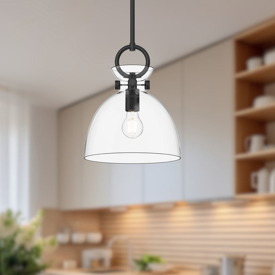 Waldo 11-in Matte Black/Clear Glass 1 Light Pendant by ALORA MOOD