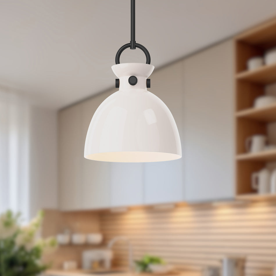 Waldo 11-in Matte Black/Glossy Opal Glass 1 Light Pendant by ALORA MOOD
