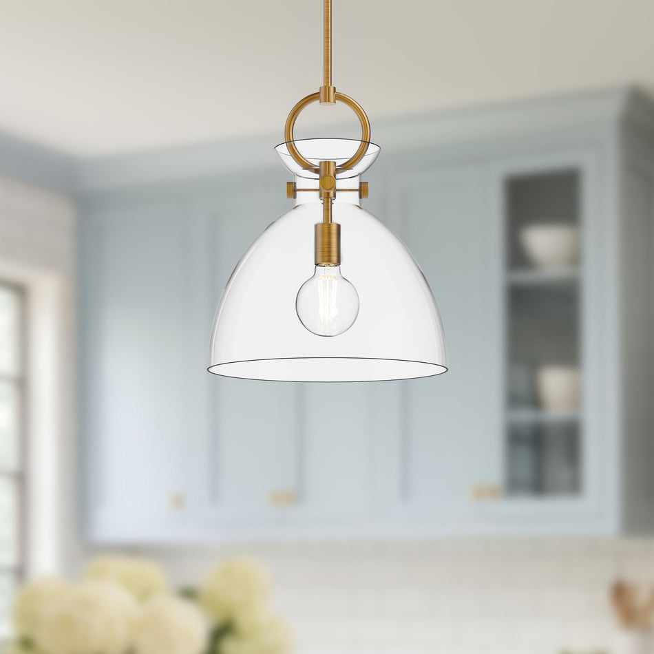 Waldo 14-in Aged Gold/Clear 1 Light Pendant by ALORA MOOD