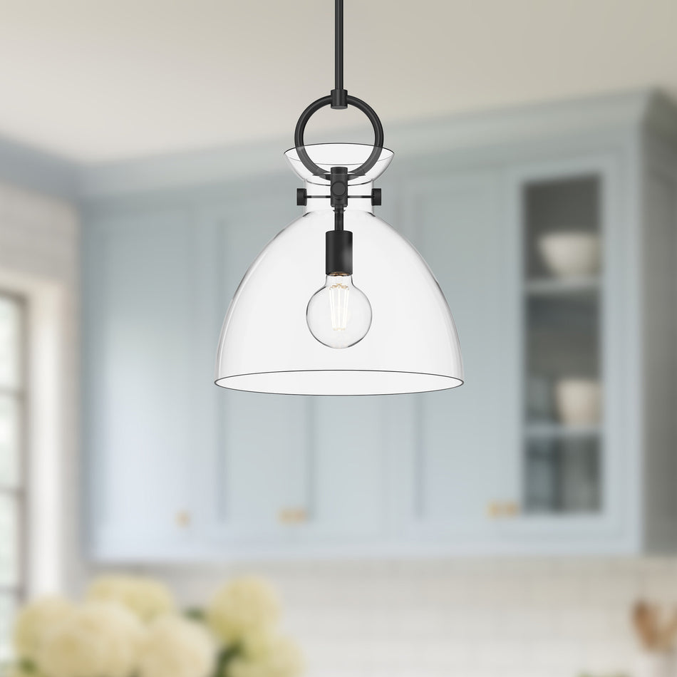 Waldo 14-in Matte Black/Clear Glass 1 Light Pendant by ALORA MOOD