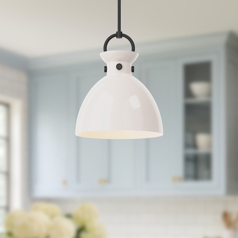 Waldo 14-in Matte Black/Glossy Opal Glass 1 Light Pendant by ALORA MOOD